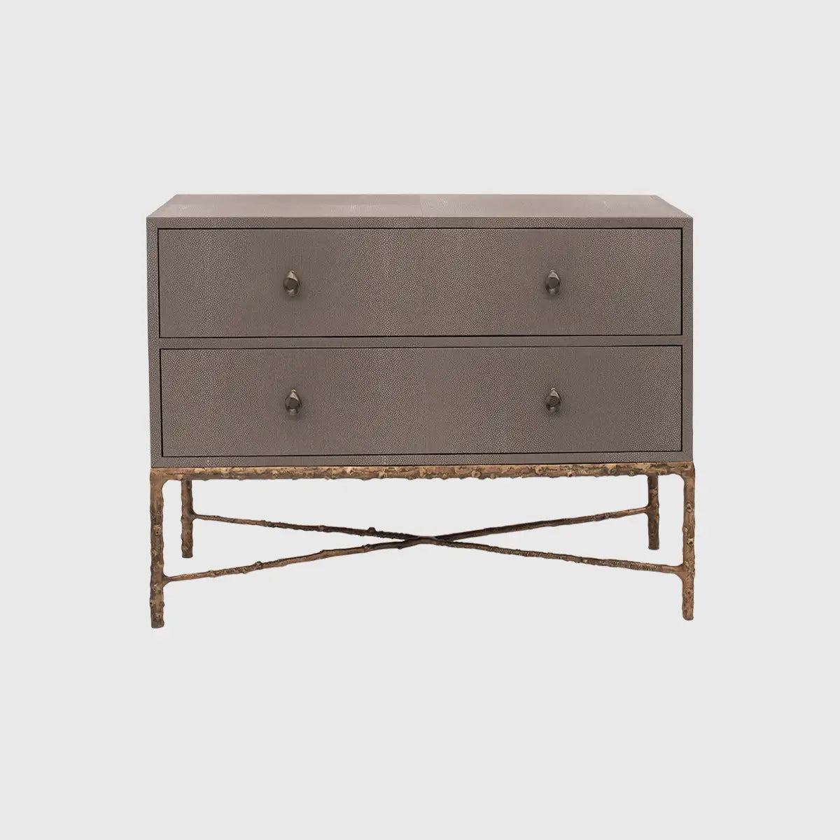 Arun Chest Bronze Dorato 2 Drawer Grey Shagreen Leather