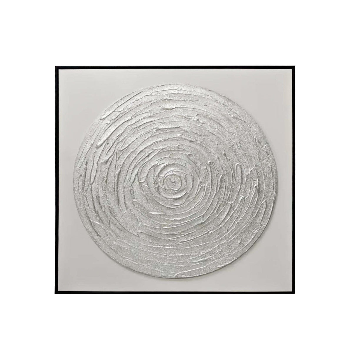 Astratto Silver Textured Circle Canvas Wall Art with Black Frame