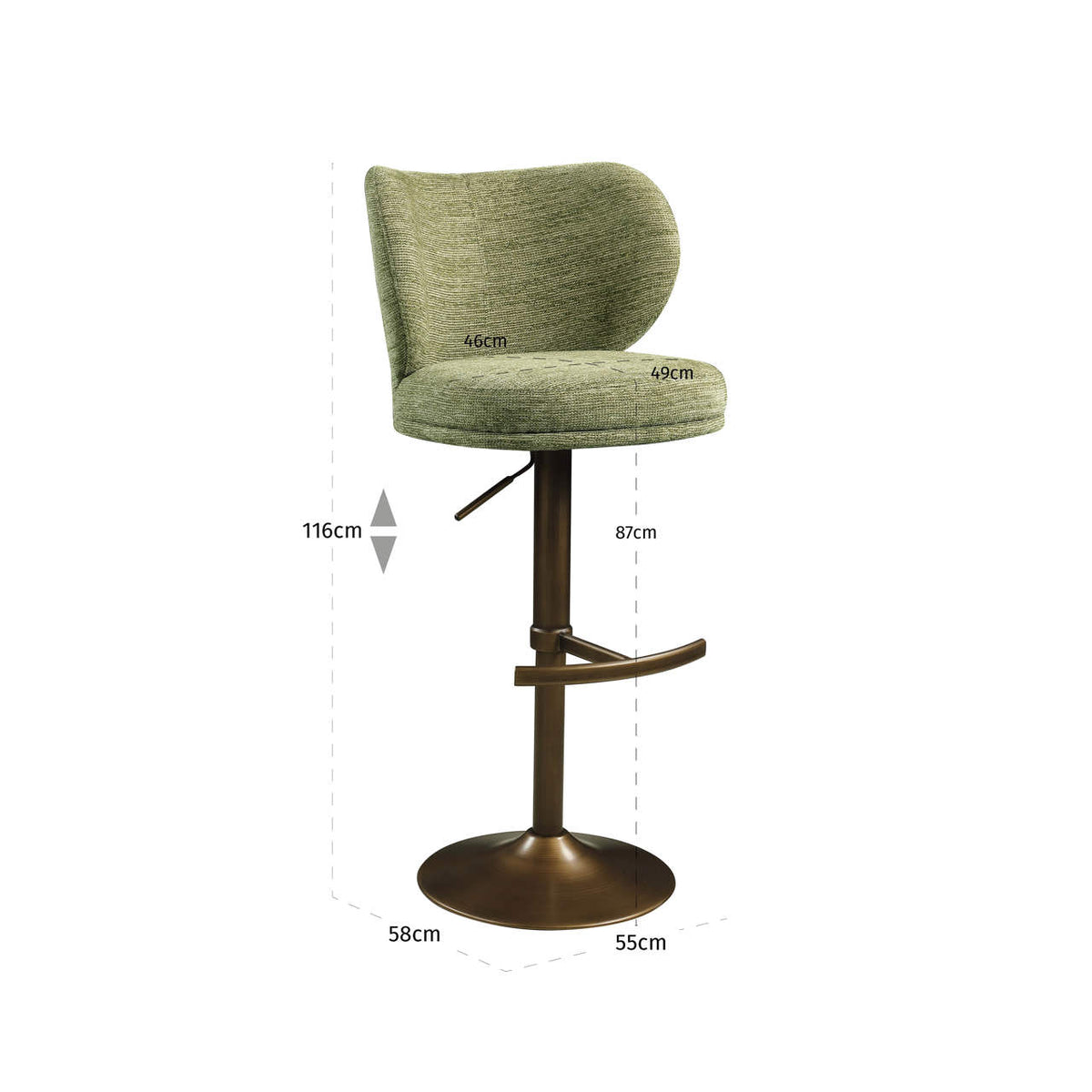Bar stool Amely pistache softweave swivel