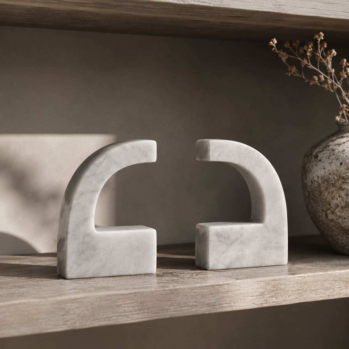 Zoro White Marble Set of Two Comma Bookends