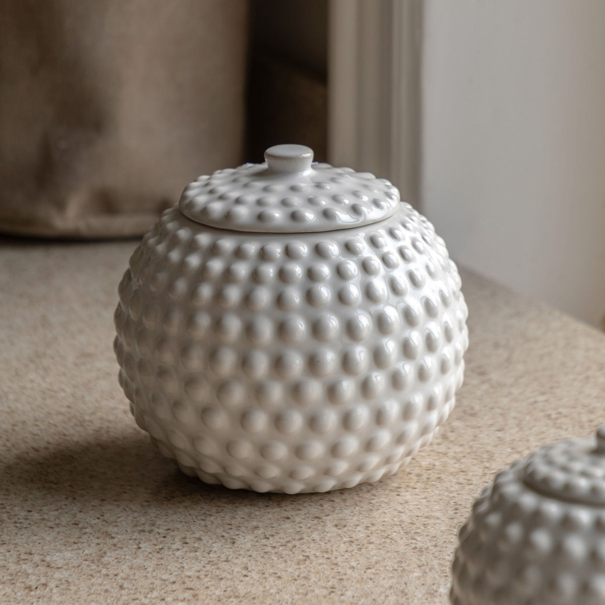 Bodhi Accessories Alba Beaded Trinket Jar White Large House of Isabella UK