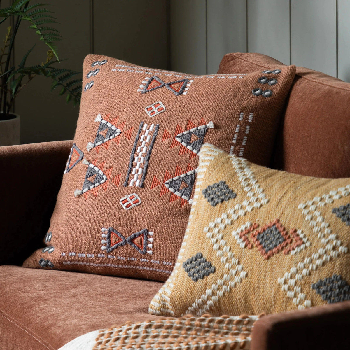 Bodhi Accessories Arlo Embellished Cushion Brown House of Isabella UK