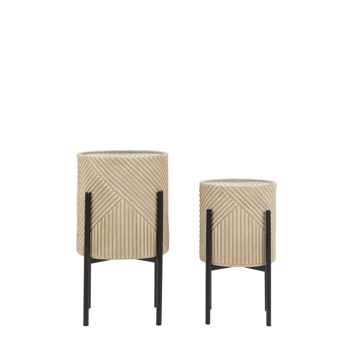 Bodhi Accessories Arta Metal Planters Stone and Black Set of 2 House of Isabella UK