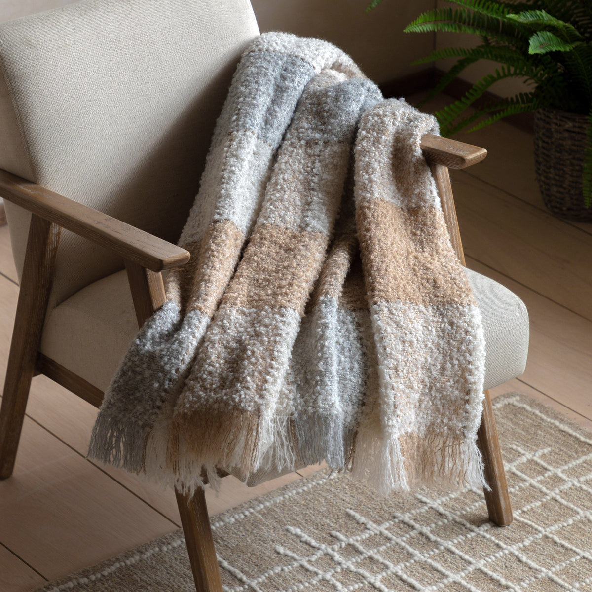 Bodhi Accessories Autumn Check Boucle Throw Natural House of Isabella UK