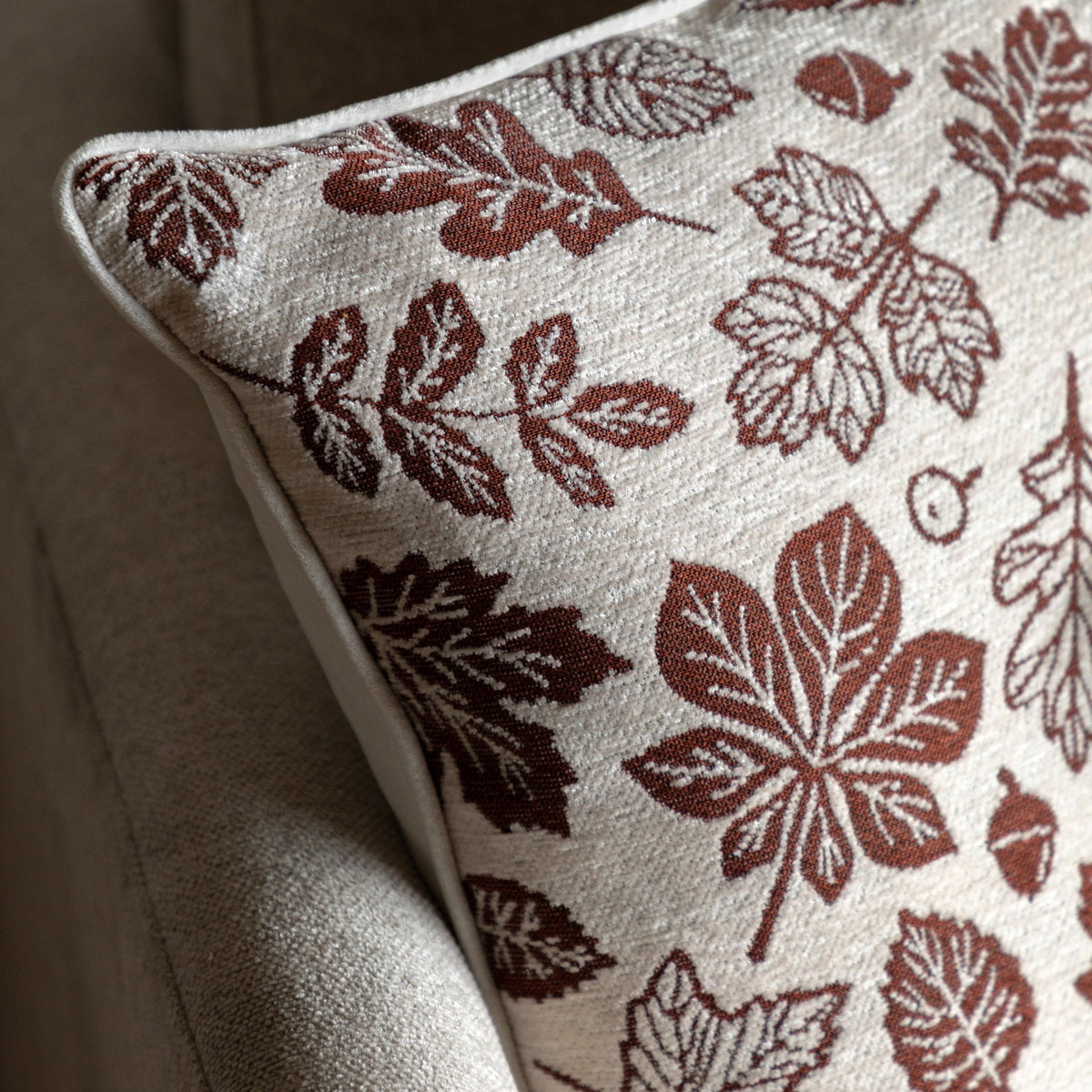 Bodhi Accessories Autumn Leaf Chenille Cushion Rust House of Isabella UK