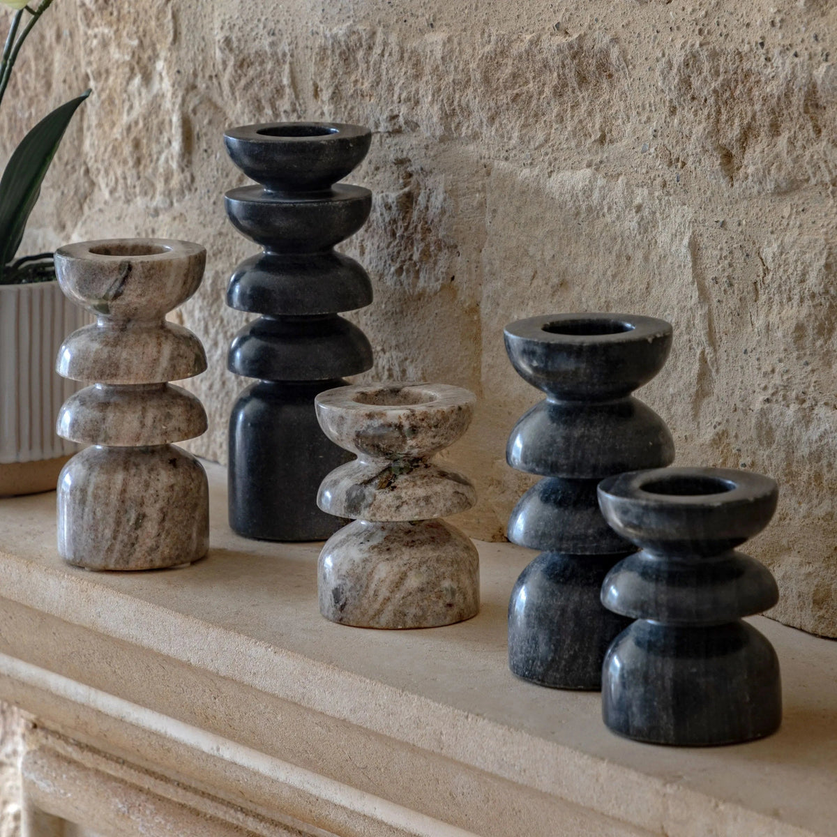 Bodhi Accessories Azuaga Marble Candlestick Grey Set of 2 House of Isabella UK