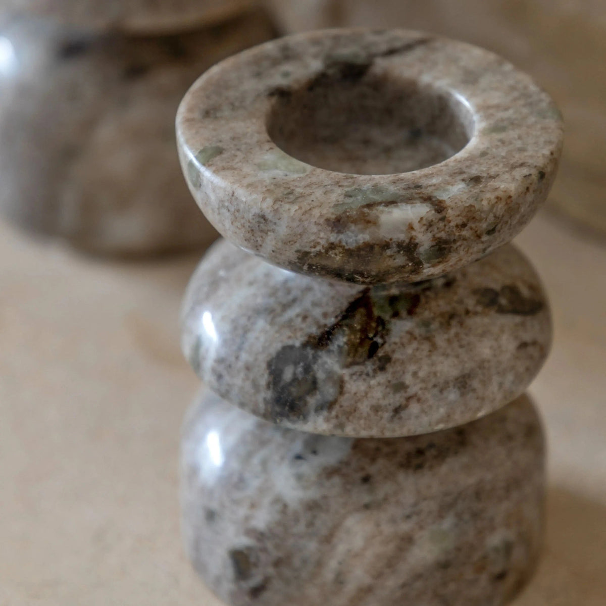 Bodhi Accessories Azuaga Marble Candlestick Sandstone Set of 2 House of Isabella UK