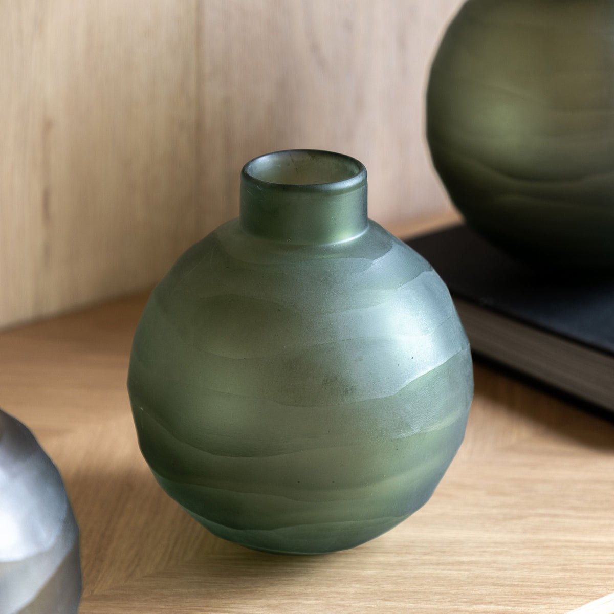 Bodhi Accessories Bevelled Glass Globe Vase Green Small House of Isabella UK