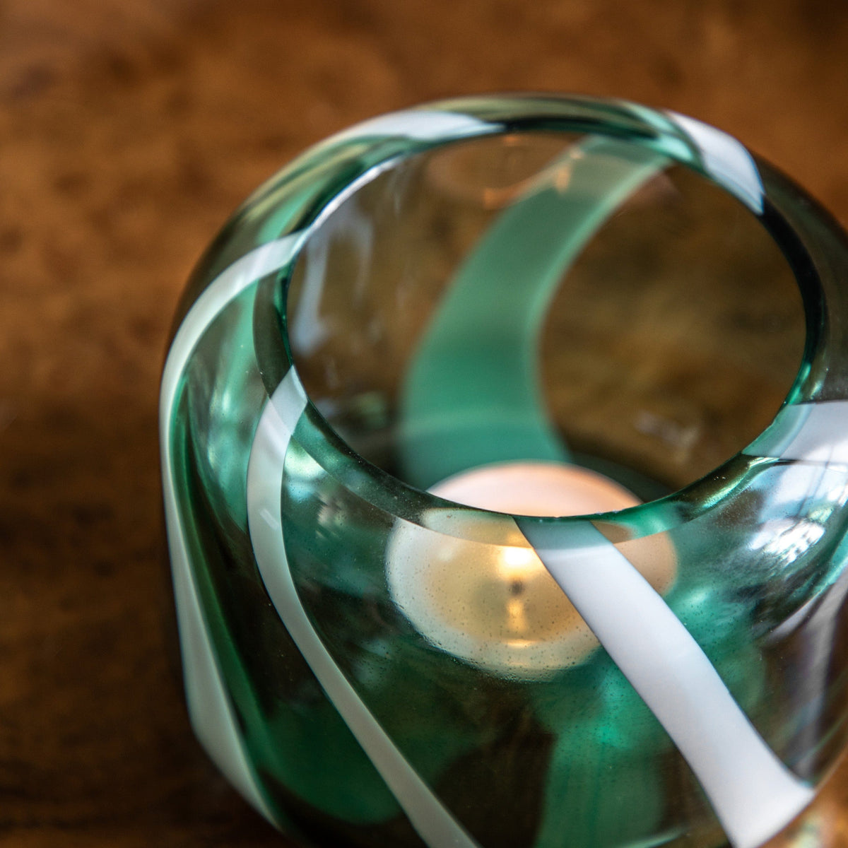 Bodhi Accessories Candy Stripe Tealight Holder Set of 2 Green House of Isabella UK