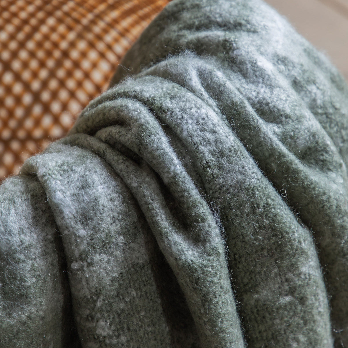 Check Faux Mohair Throw Olive.