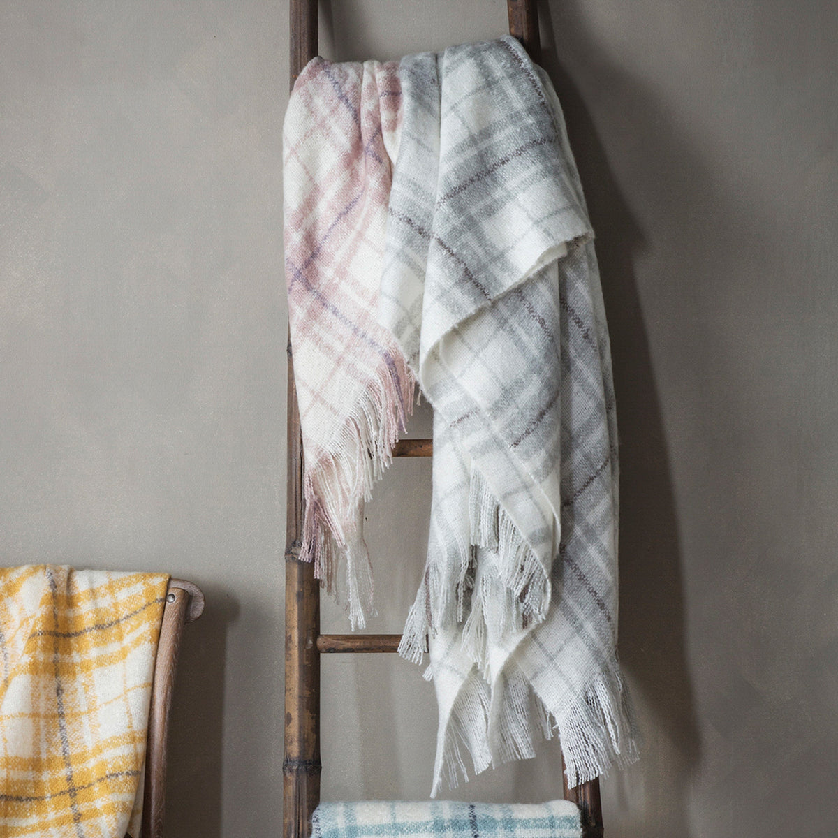 Bodhi Accessories Check Faux Mohair Throw Rust House of Isabella UK