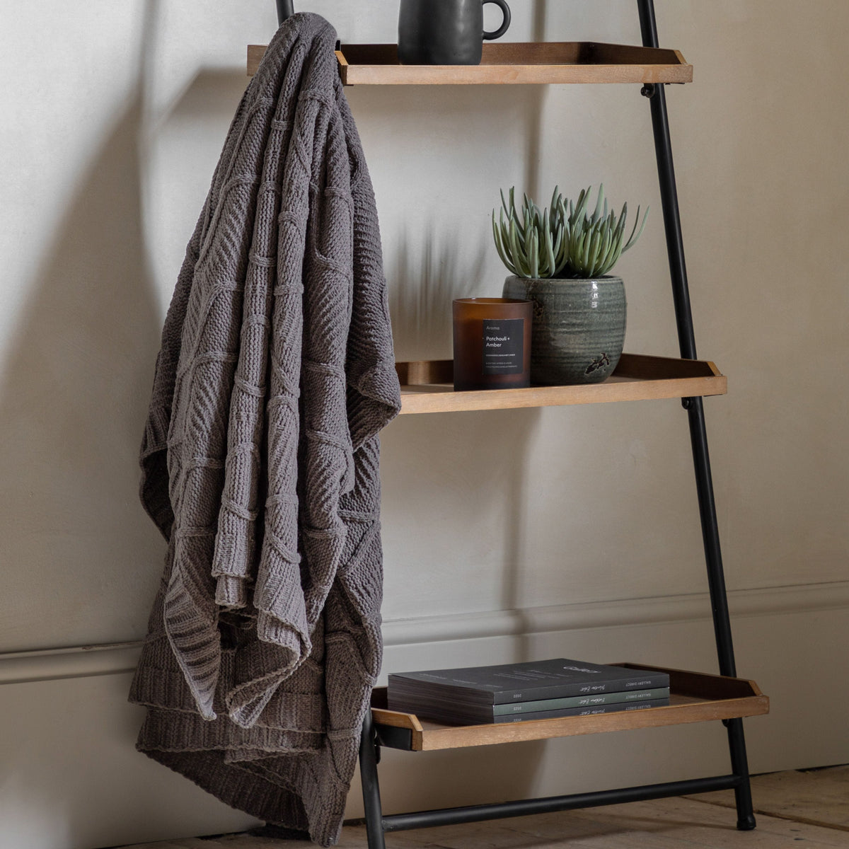 Chenille Cable Throw Grey.