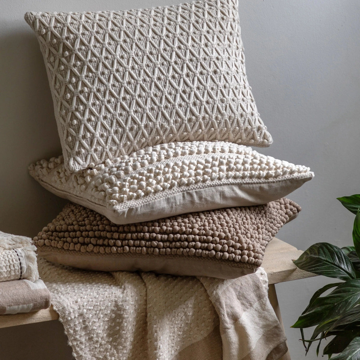 Bodhi Accessories Cheslyn Woven Cushion Cream House of Isabella UK