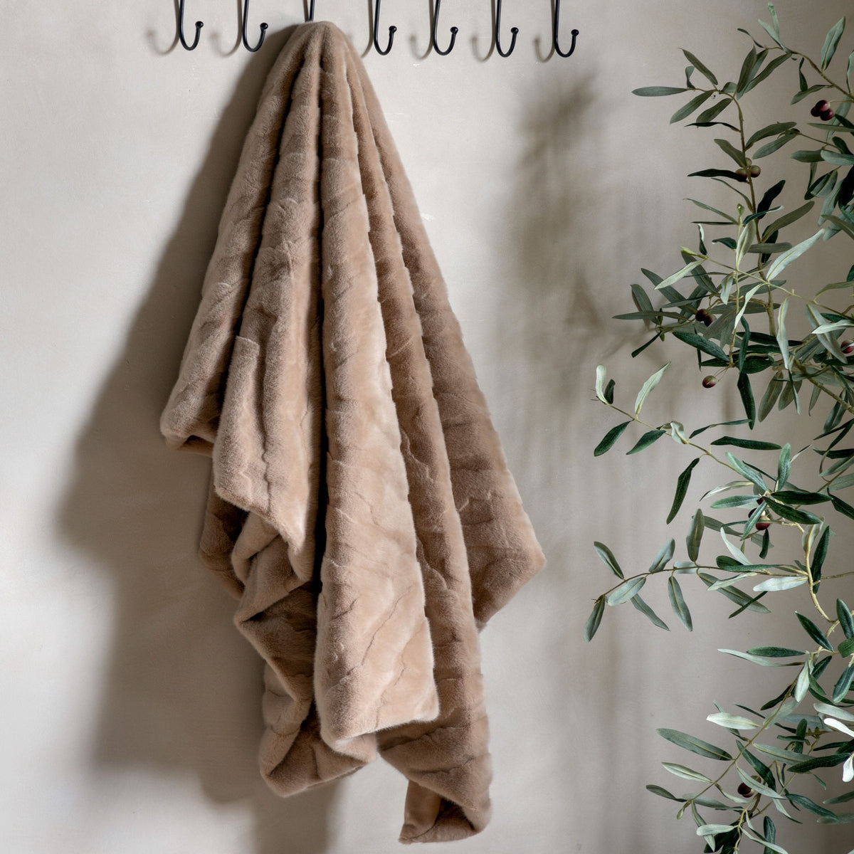 Chevron Rabbit Fur Throw Mink.