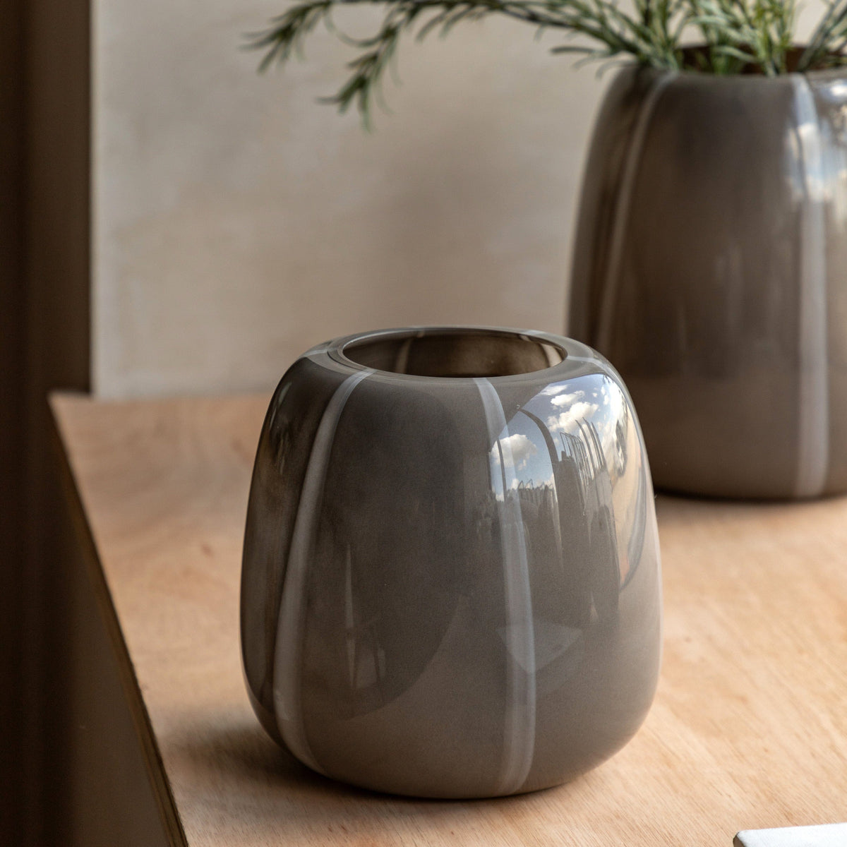 Bodhi Accessories Claro Stripe Glass Vase Taupe Small House of Isabella UK