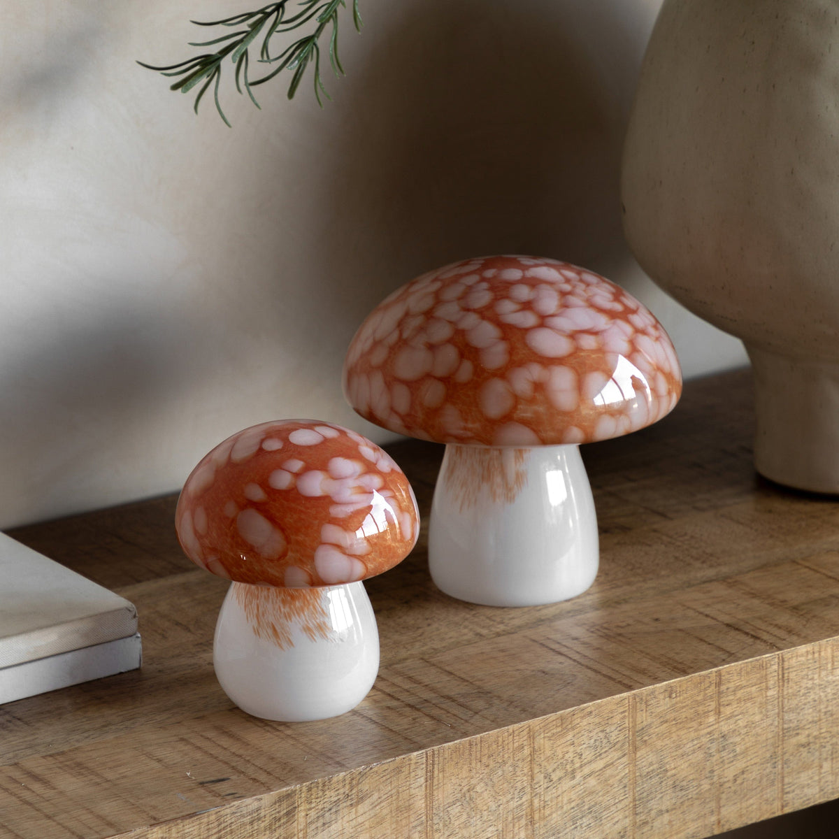 Bodhi Accessories Confetti Glass Mushrooms Set of 2 Burnt Orange House of Isabella UK