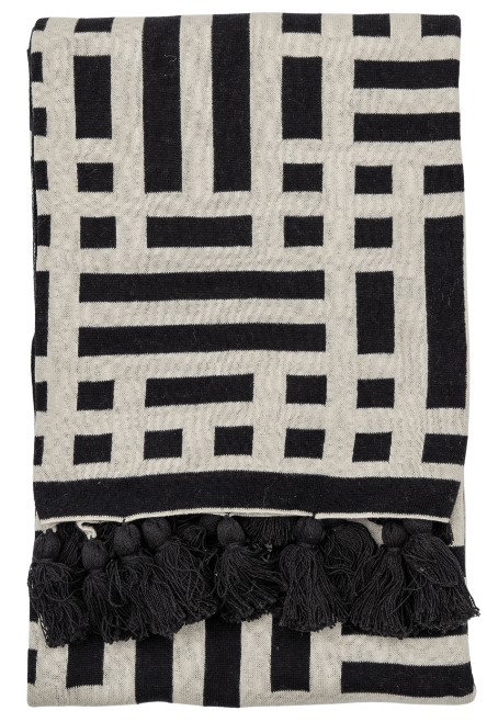Devoran Knitted Tassel Throw Black.