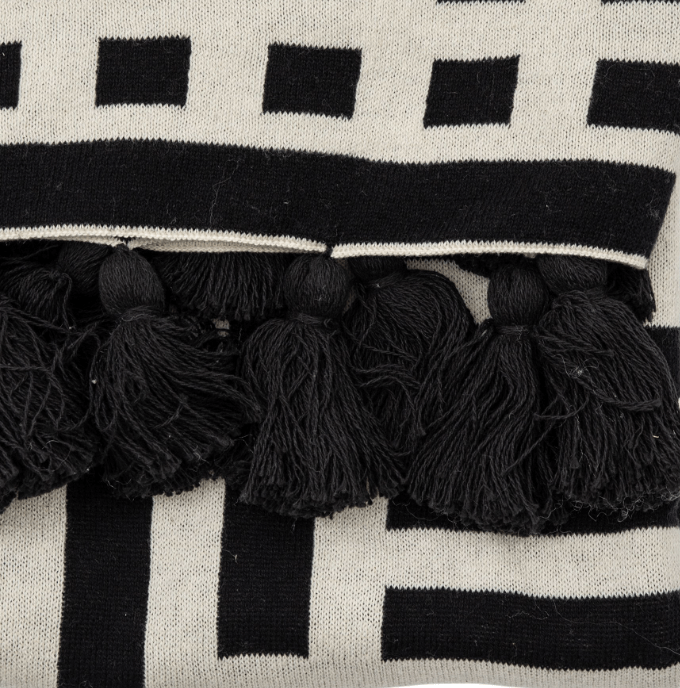 Devoran Knitted Tassel Throw Black.