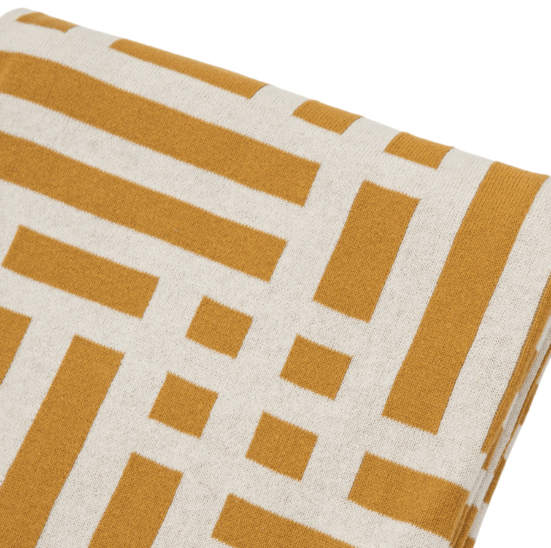 Devoran Knitted Tassel Throw Ochre.