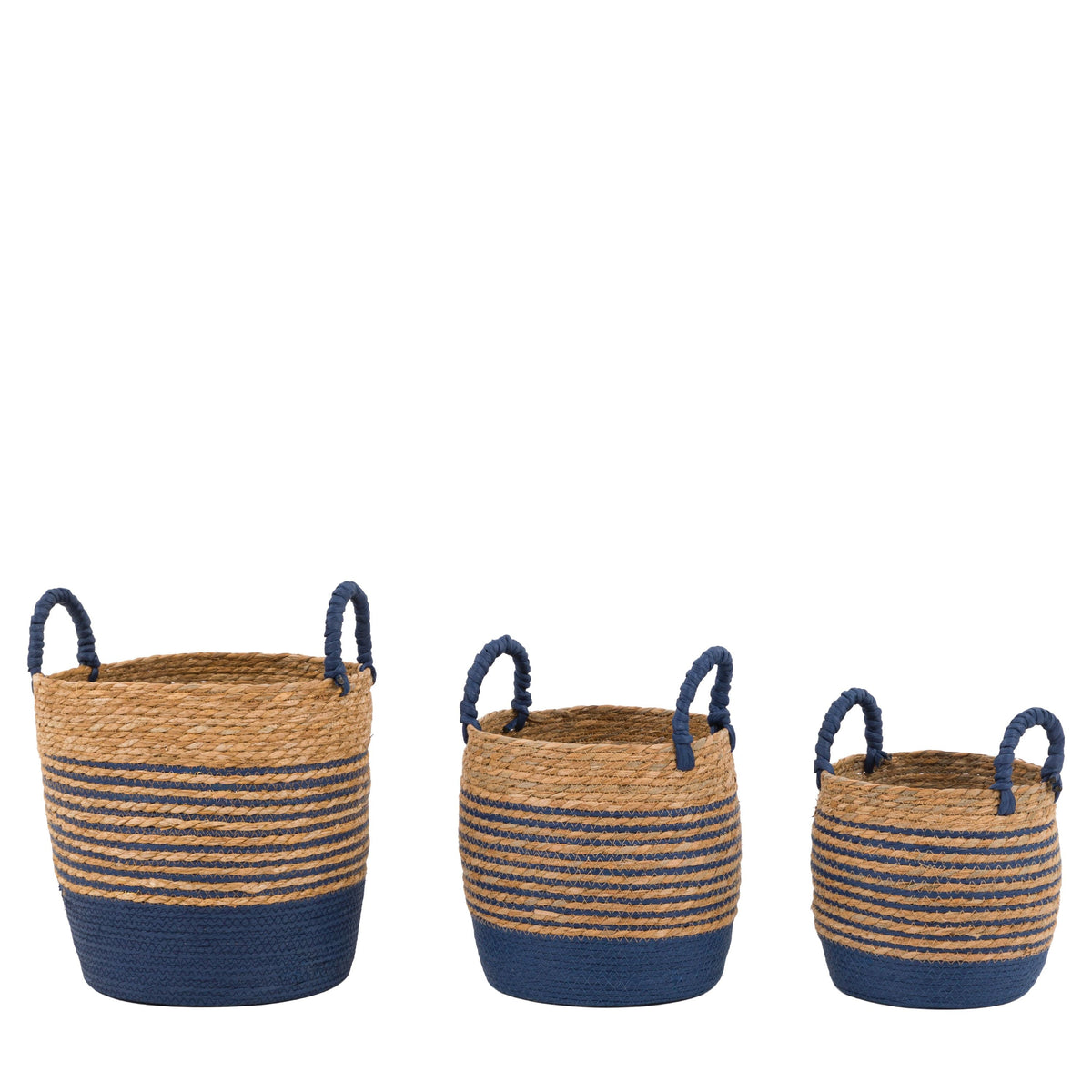 Bodhi Accessories Drift Seagrass Basket Blue Striped Set of 3 House of Isabella UK