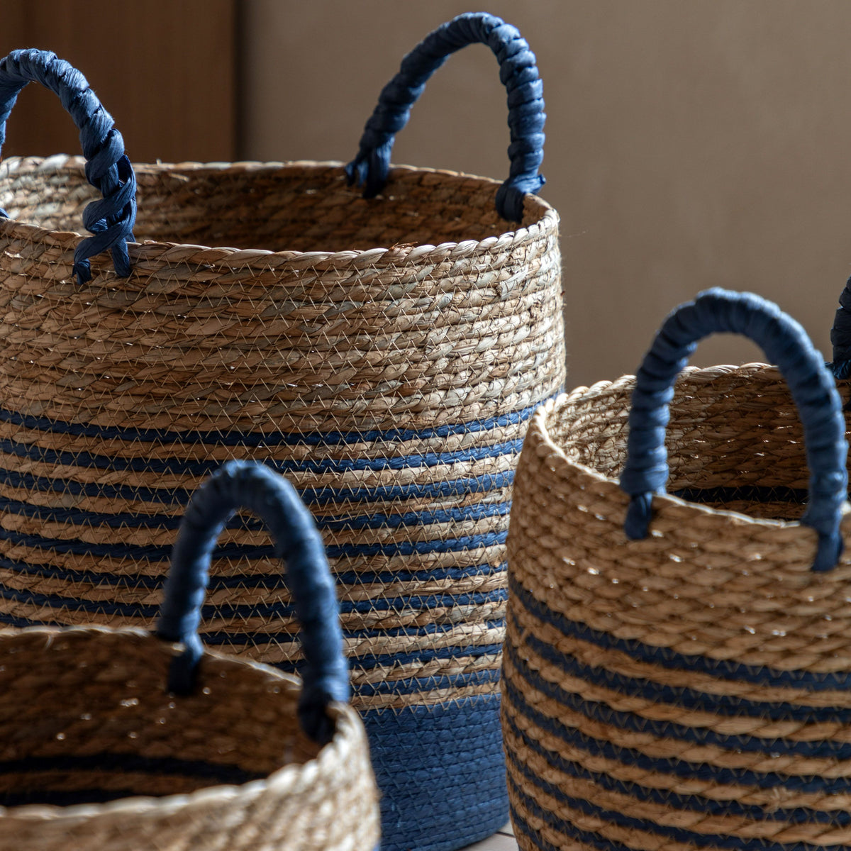Bodhi Accessories Drift Seagrass Basket Blue Striped Set of 3 House of Isabella UK
