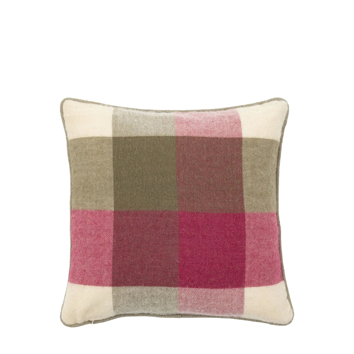 Bodhi Accessories Dursley Check Cushion Cranberry and Olive House of Isabella UK