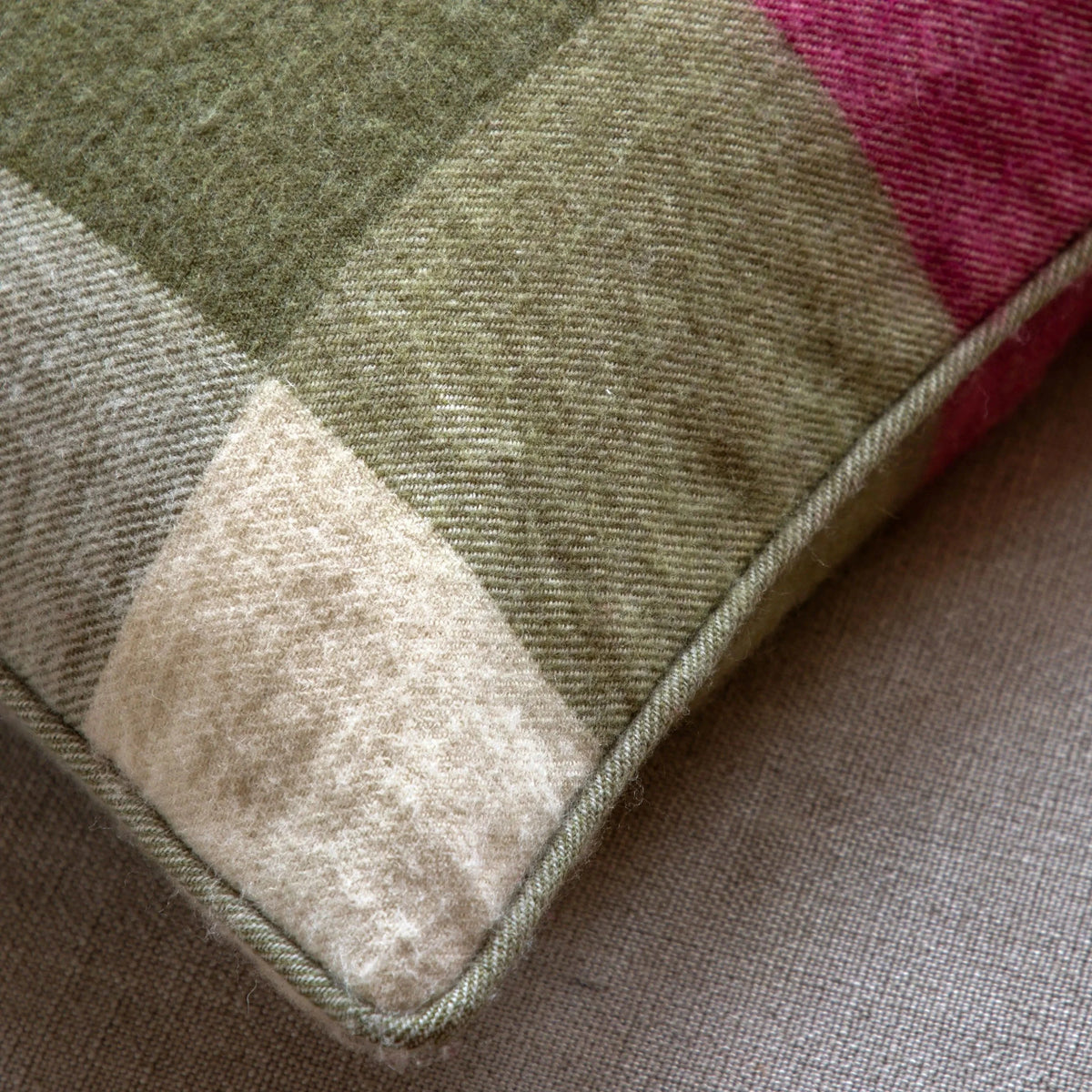 Bodhi Accessories Dursley Check Cushion Cranberry and Olive House of Isabella UK