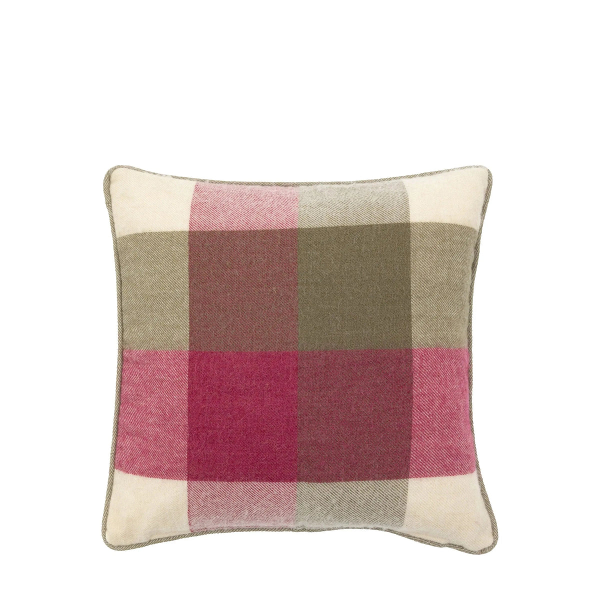 Bodhi Accessories Dursley Check Cushion Cranberry and Olive House of Isabella UK