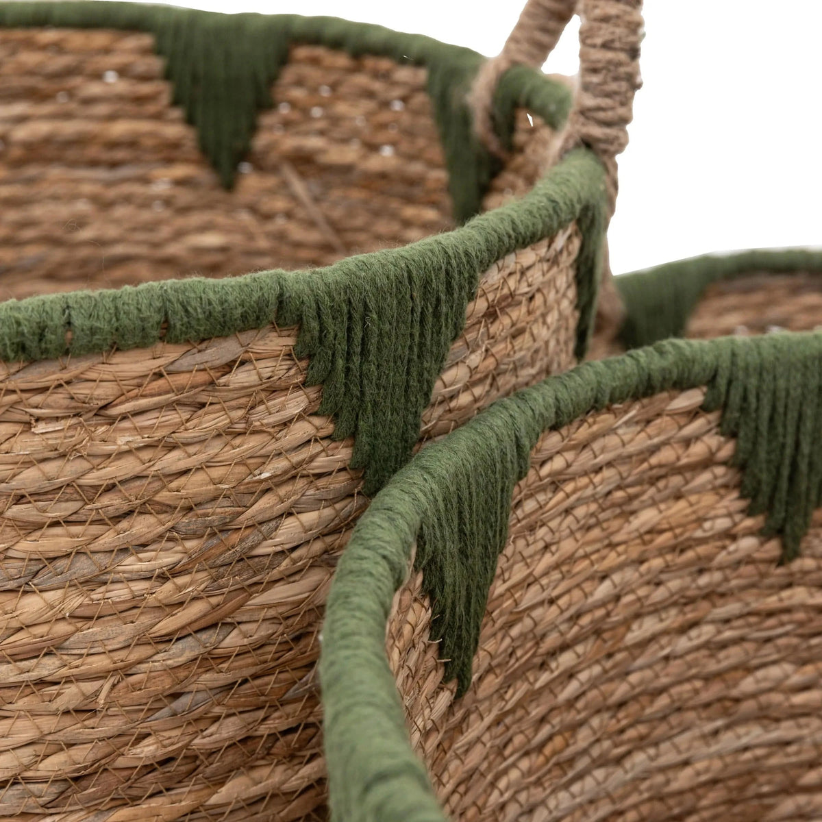 Bodhi Accessories Elgon Baskets Natural & Green Set of 3 House of Isabella UK