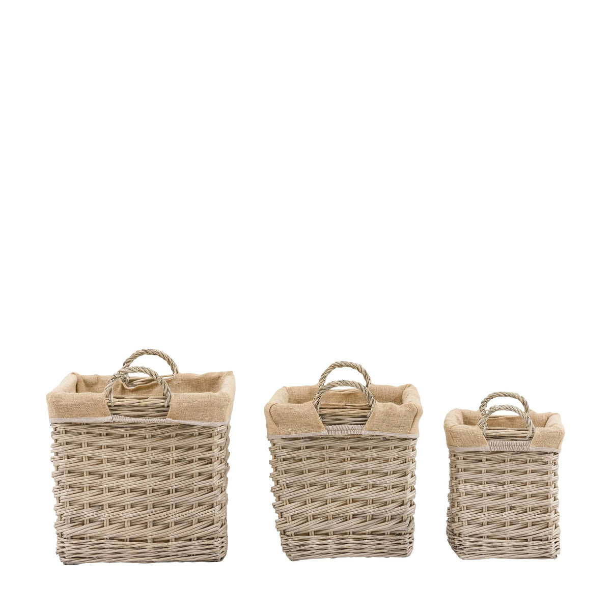 Bodhi Accessories Faden Square Lined Basket Natural Set of 3 House of Isabella UK