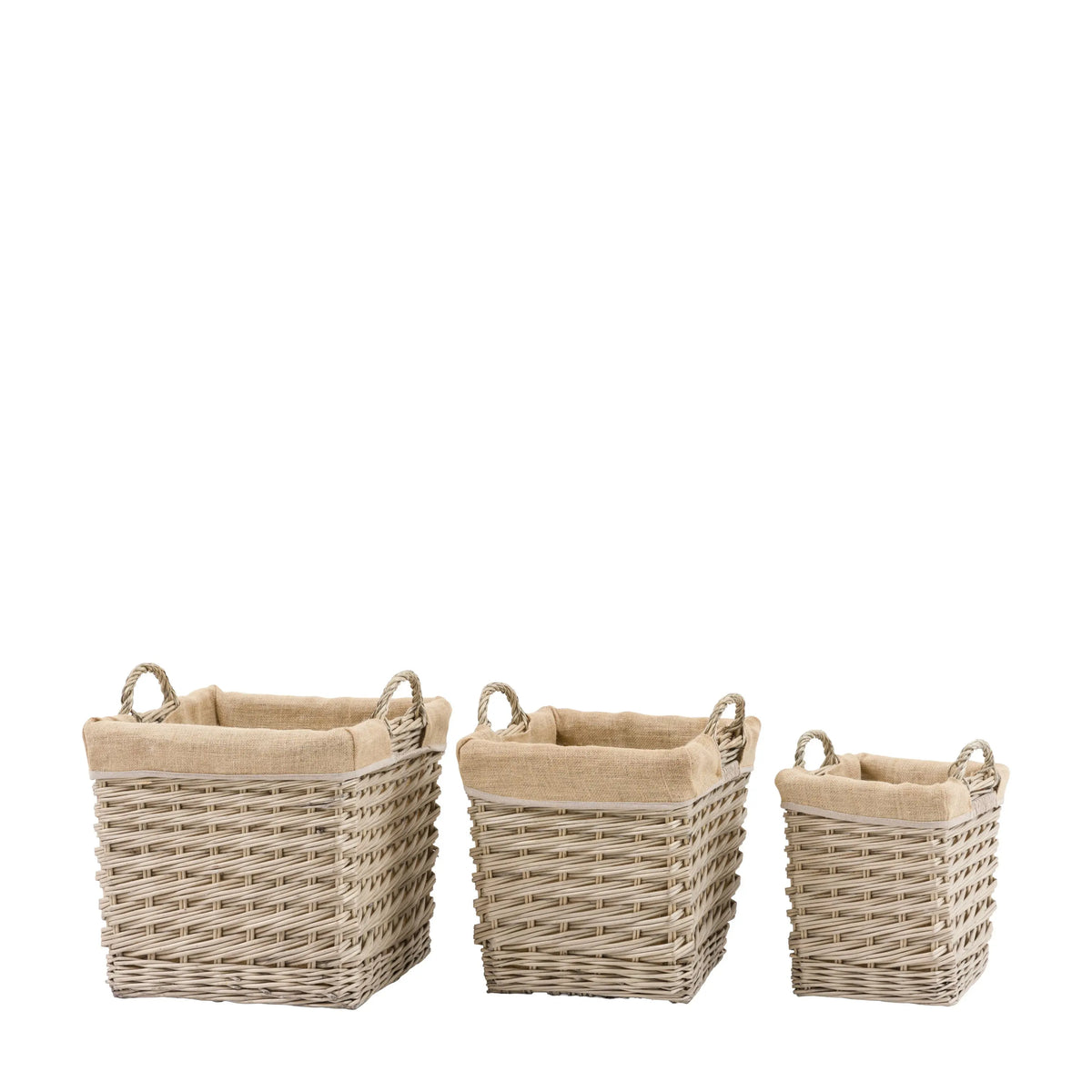 Bodhi Accessories Faden Square Lined Basket Natural Set of 3 House of Isabella UK