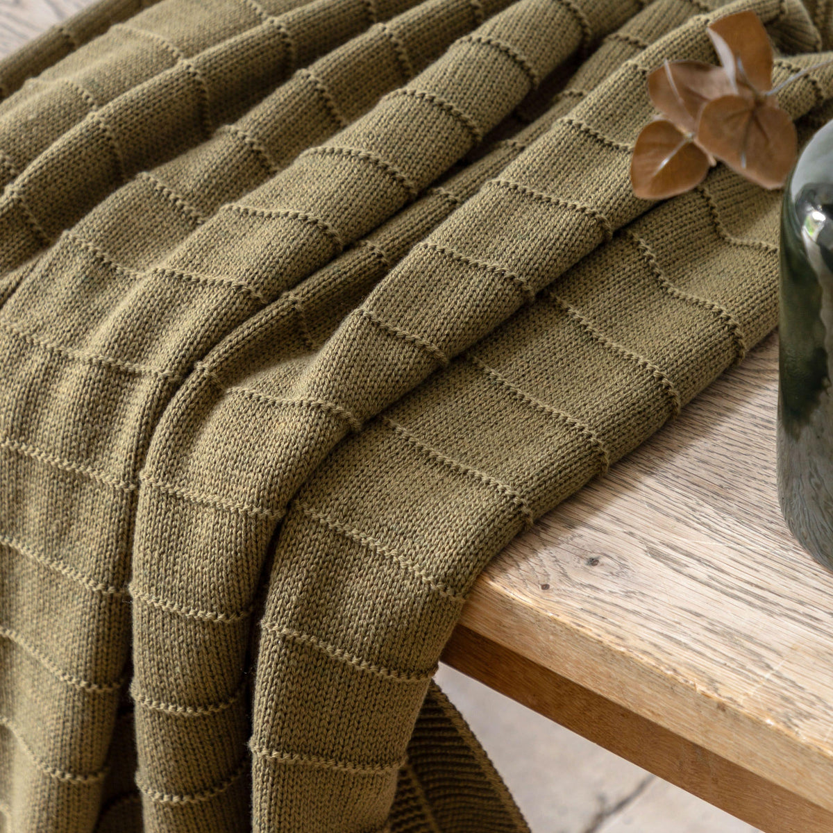 Bodhi Accessories Flo Knit Throw Olive House of Isabella UK