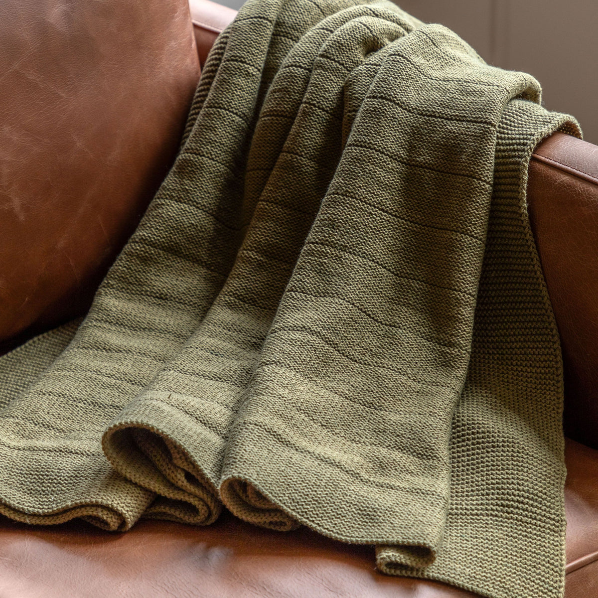 Bodhi Accessories Flo Knit Throw Olive House of Isabella UK