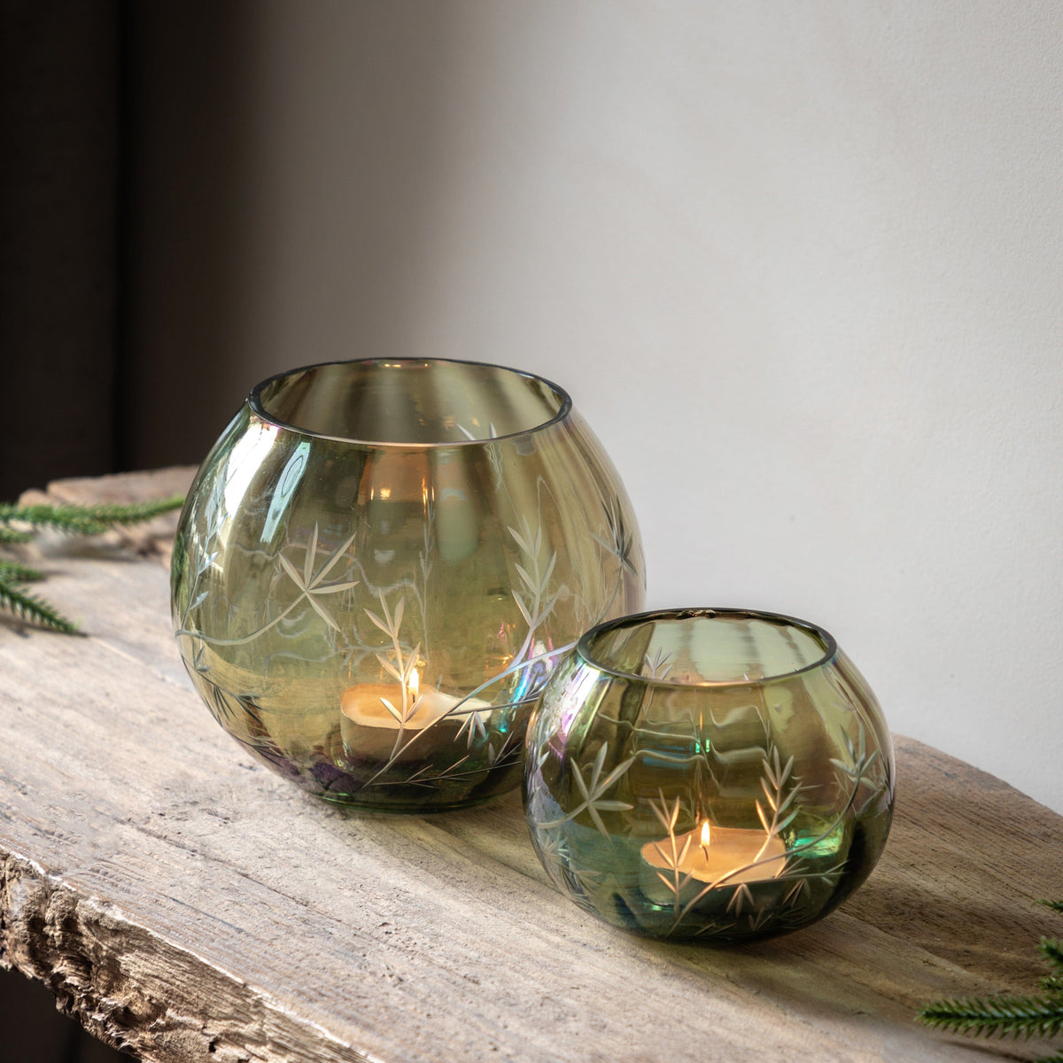 Bodhi Accessories Floral Etched Iridescent Tealight Holder Large House of Isabella UK