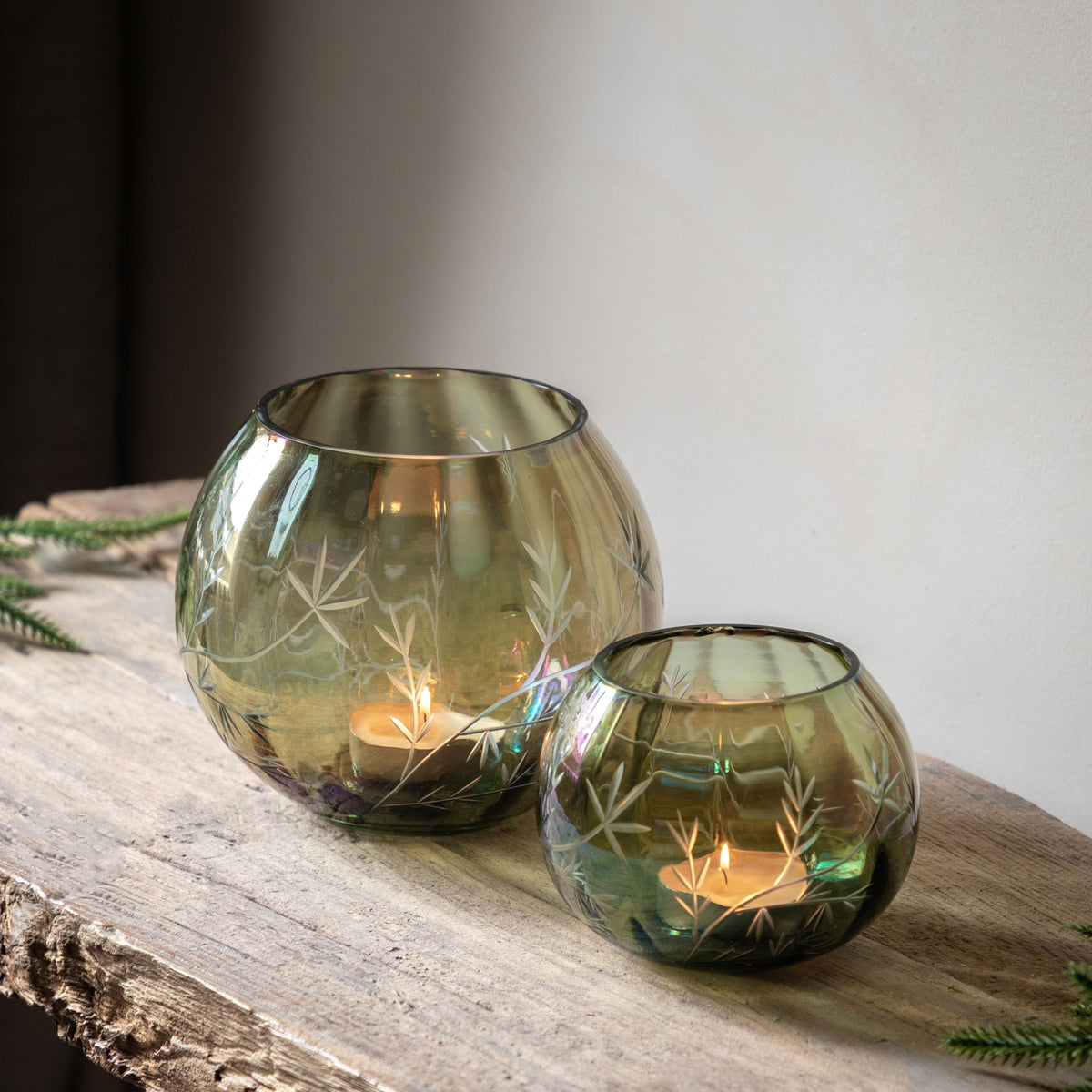 Bodhi Accessories Floral Etched Iridescent Tealight Holder Small House of Isabella UK