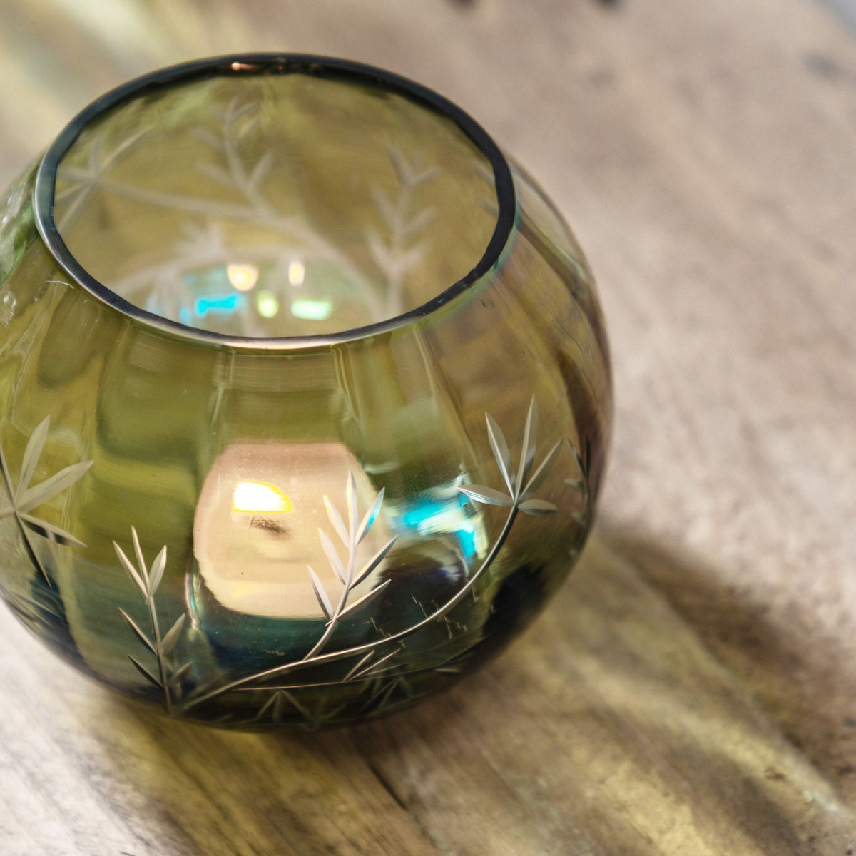 Bodhi Accessories Floral Etched Iridescent Tealight Holder Small House of Isabella UK