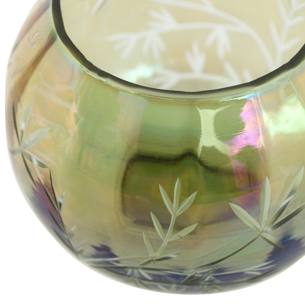 Bodhi Accessories Floral Etched Iridescent Tealight Holder Small House of Isabella UK