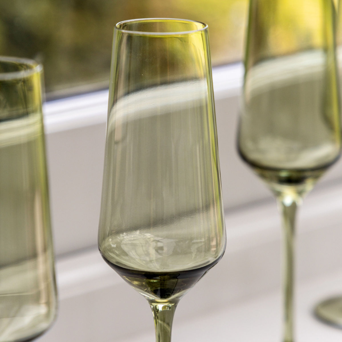 Bodhi Accessories Flute Glass Smokey Green 4pk House of Isabella UK