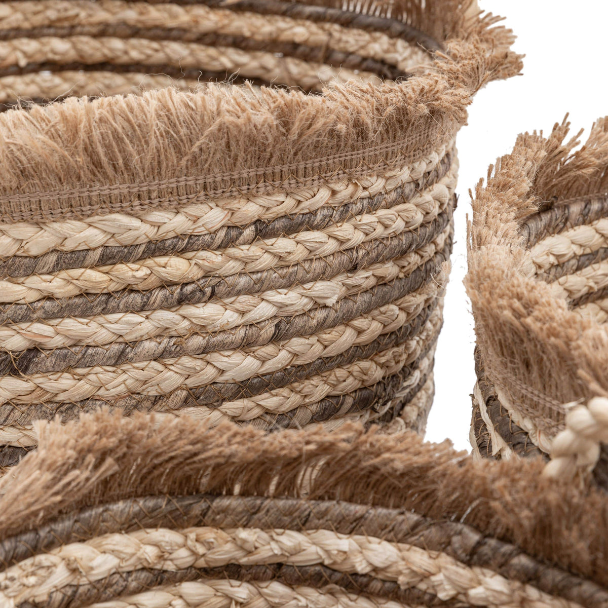 Bodhi Accessories Fringed Woven Basket Brown Stripe Set of 3 House of Isabella UK