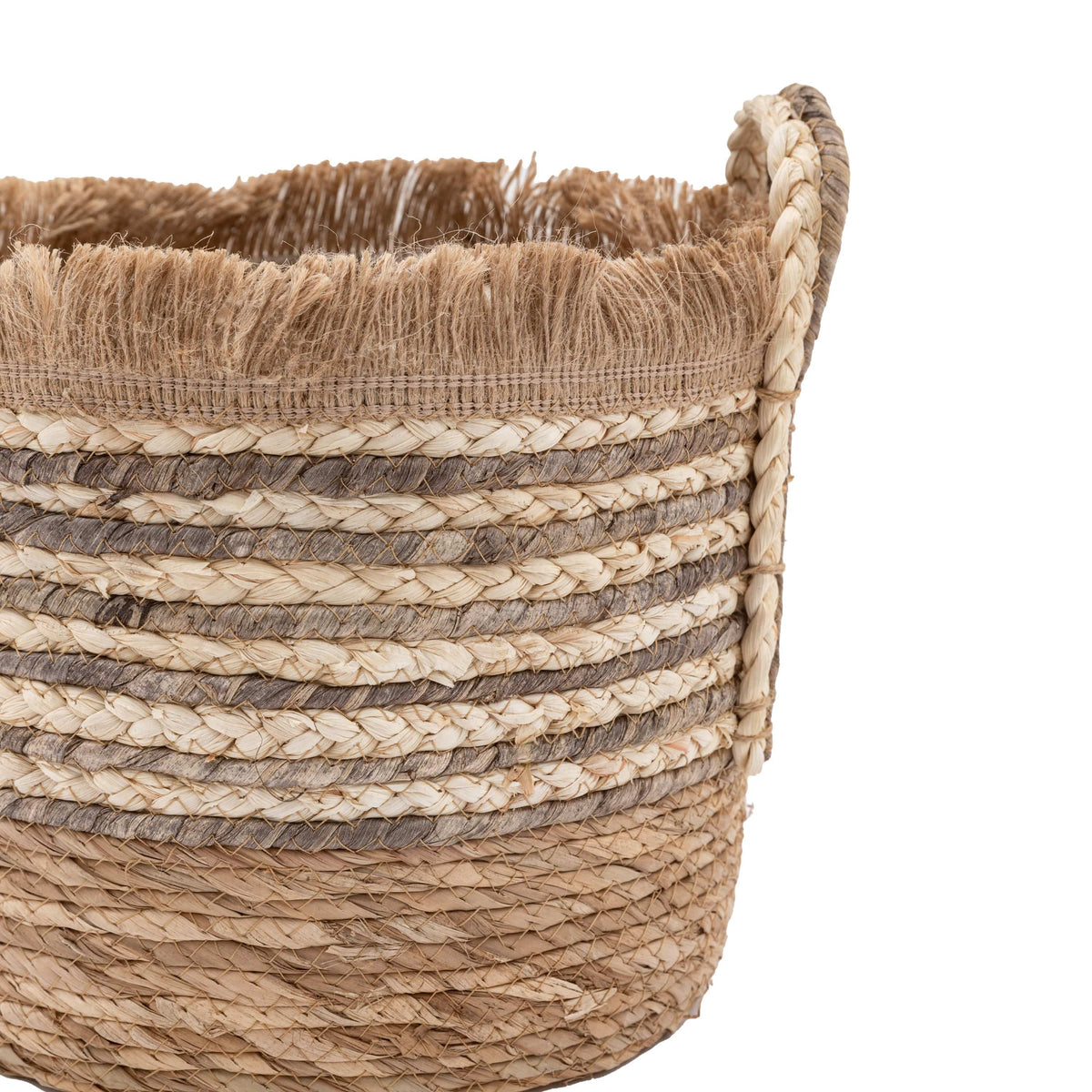 Bodhi Accessories Fringed Woven Basket Brown Stripe Set of 3 House of Isabella UK