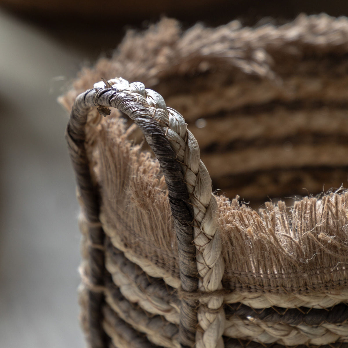 Bodhi Accessories Fringed Woven Basket Brown Stripe Set of 3 House of Isabella UK