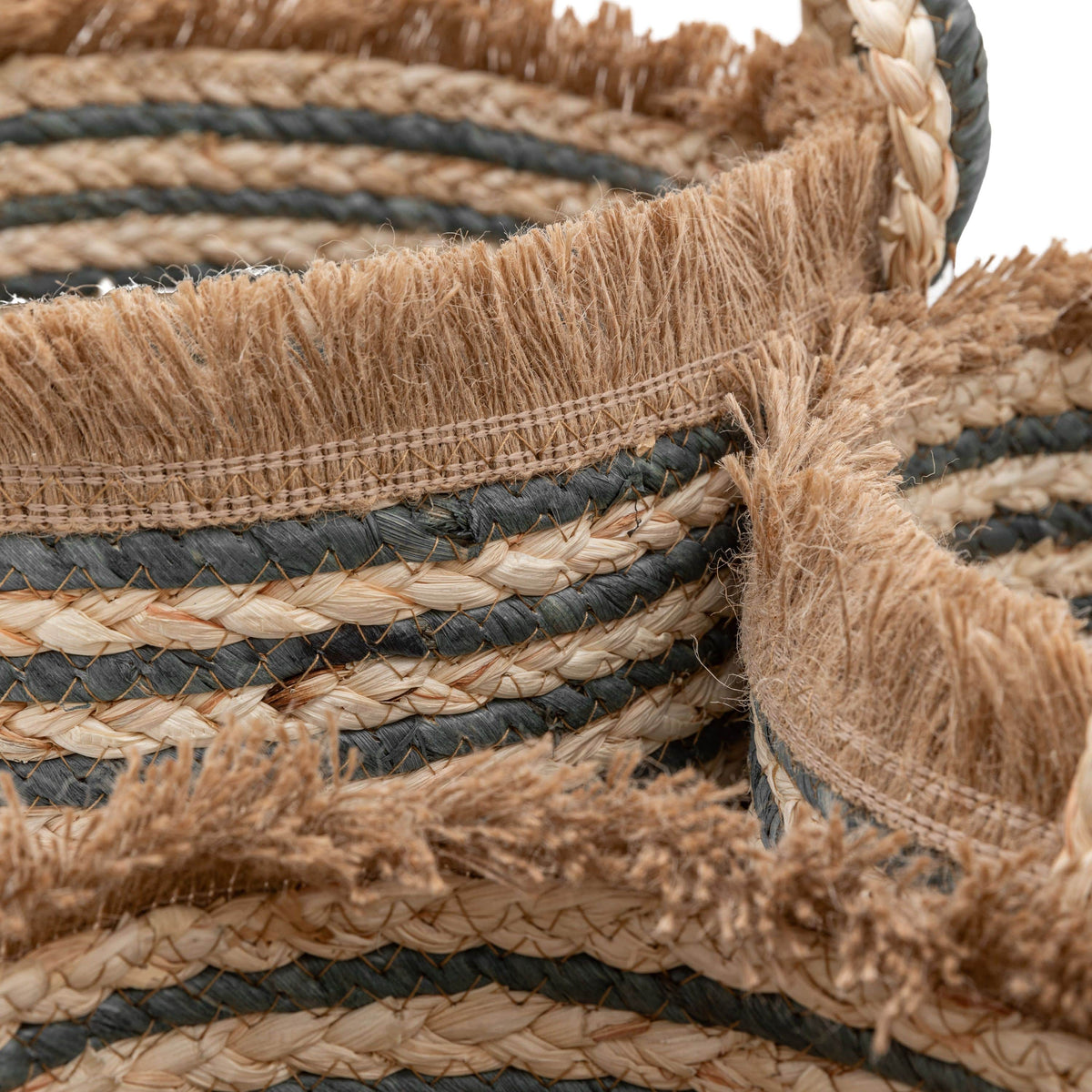 Bodhi Accessories Fringed Woven Basket Ink Stripe Set of 3 House of Isabella UK