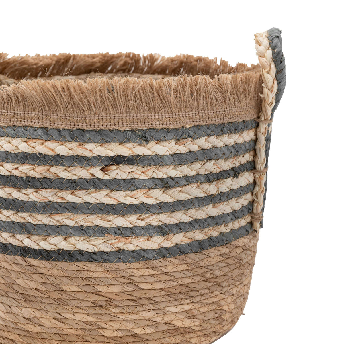 Bodhi Accessories Fringed Woven Basket Ink Stripe Set of 3 House of Isabella UK