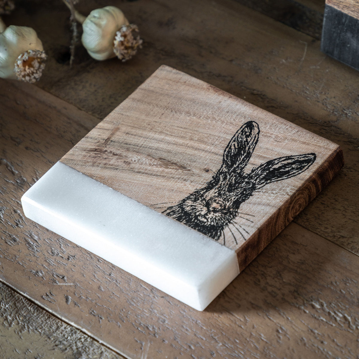 Hare Coasters White Marble Set of 4.