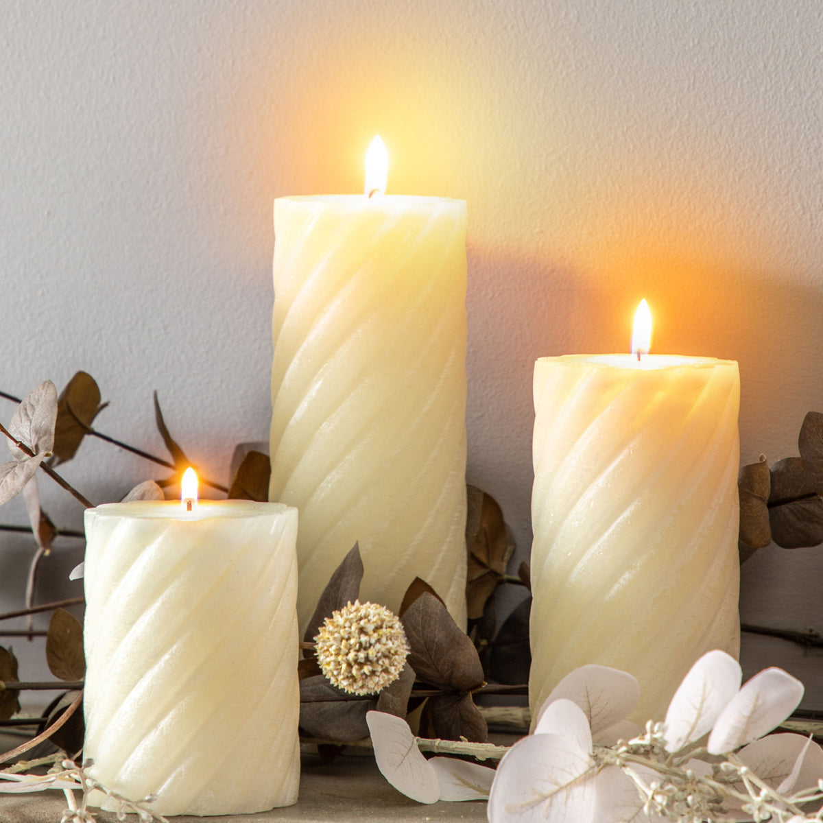 Heathwaite Pillar Candle Twist Ivory Large.