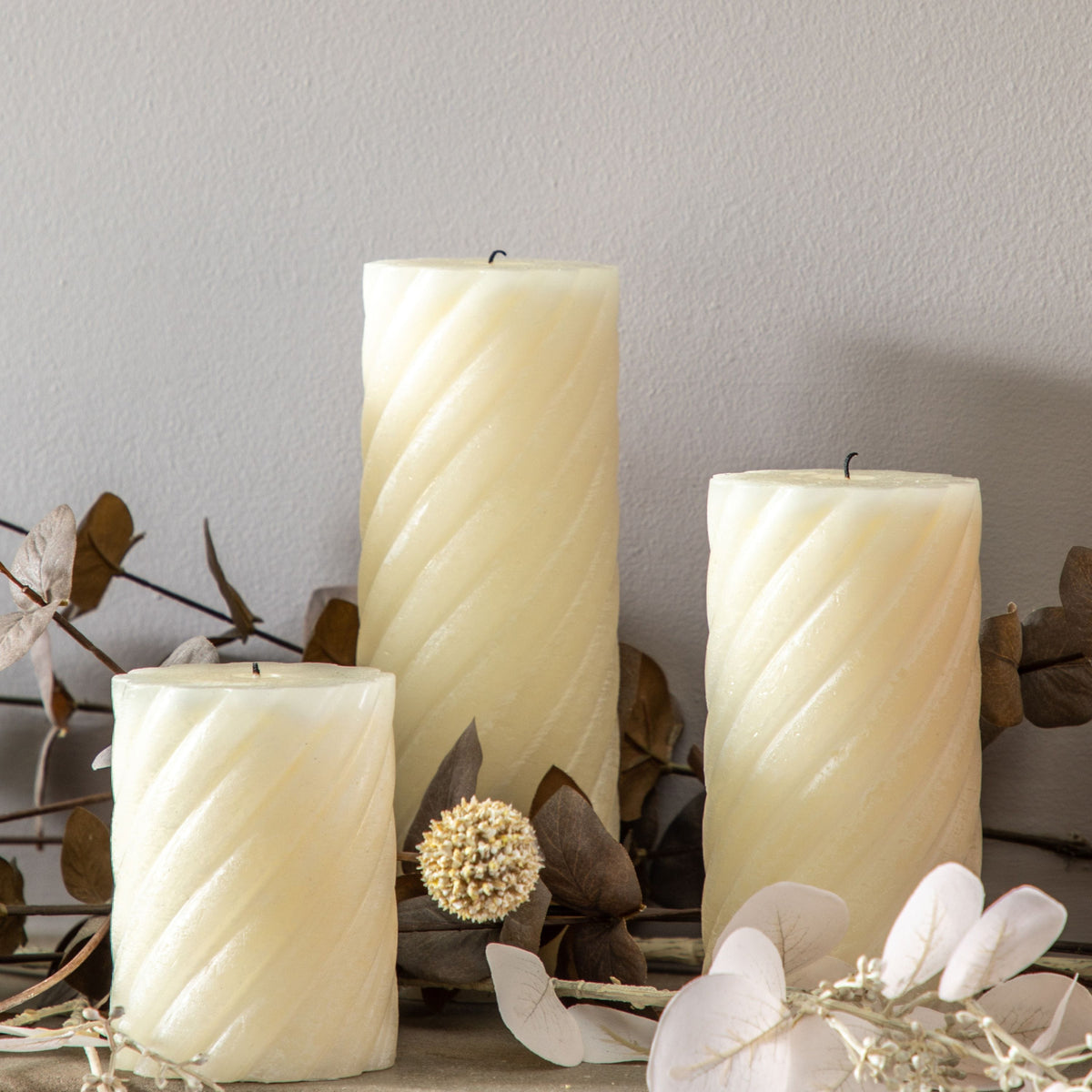 Heathwaite Pillar Candle Twist Ivory Medium.