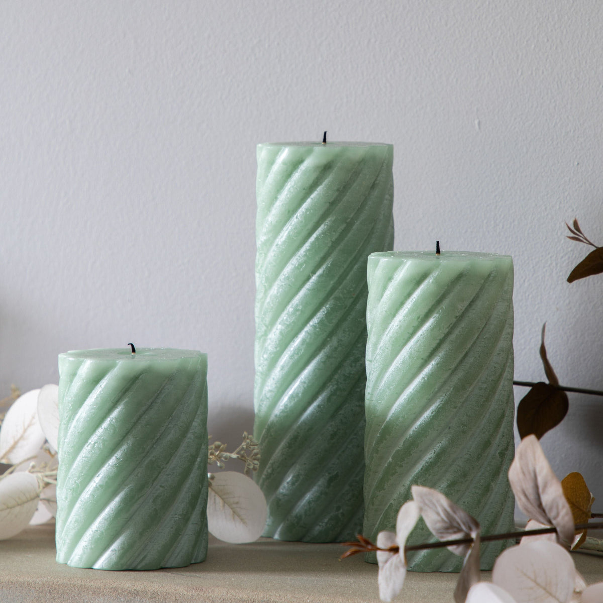Heathwaite Pillar Candle Twist Sage Large.
