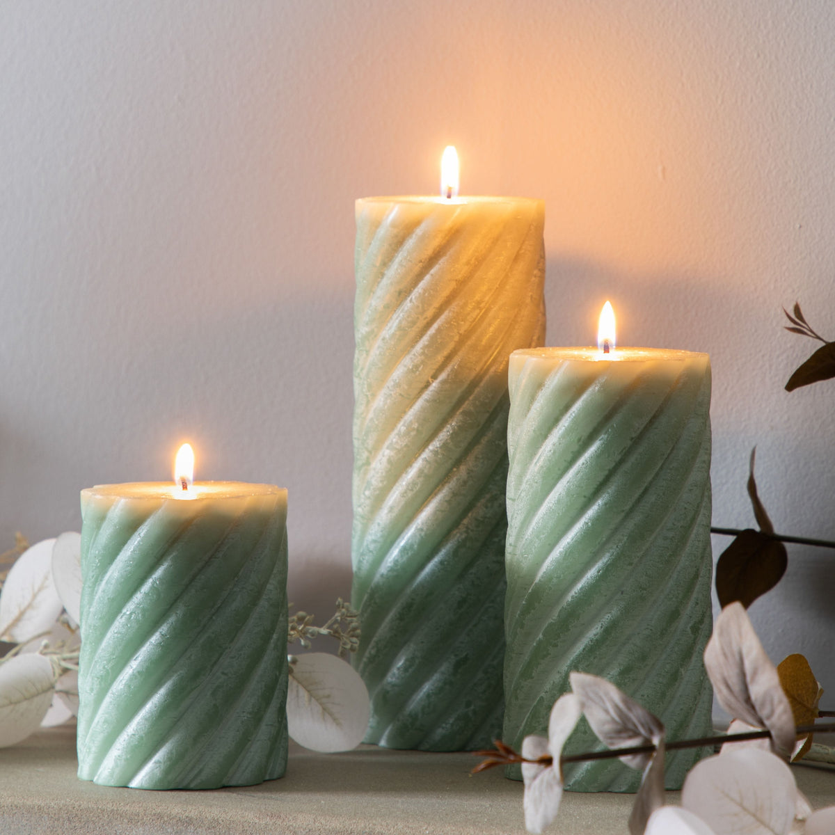 Heathwaite Pillar Candle Twist Sage Medium.