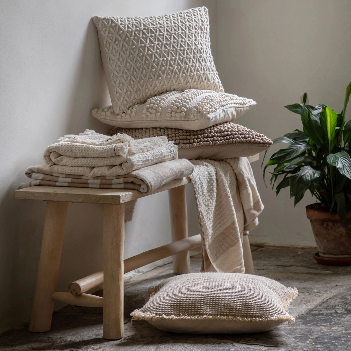 Bodhi Accessories Henton Textured Cushion Cream House of Isabella UK