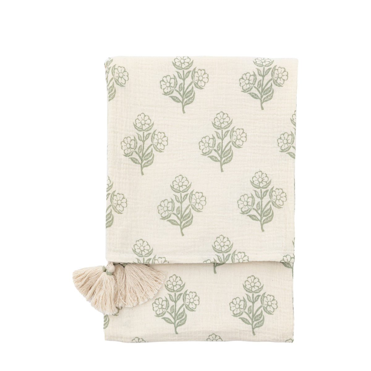 Bodhi Accessories Hepple Gauze Floral Throw Sage House of Isabella UK